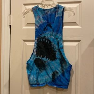 Tie dye sleeveless 100% cotton shark graphic muscle tee